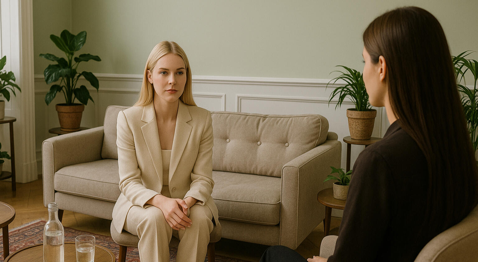 Frau in Therapiesitzung bei Psychologin in Zürich